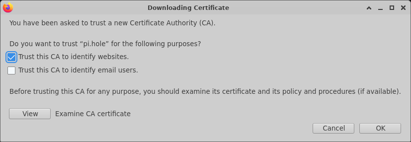 Trust certificate in Firefox